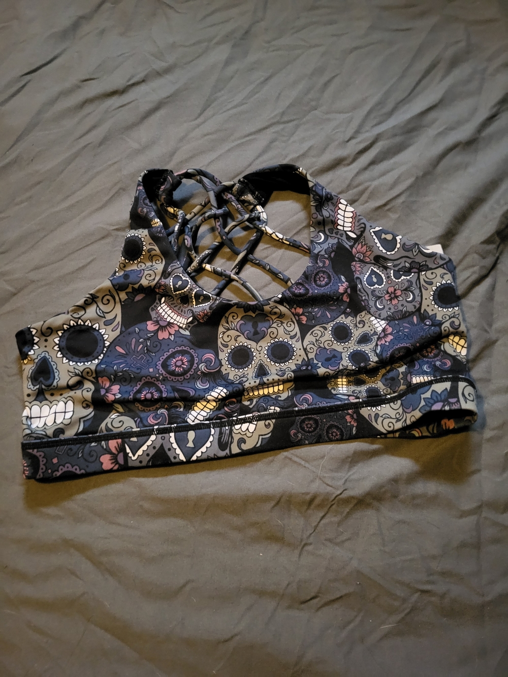 Cvg Constantly Varied Gear Sugar Skull Print Crisscross Sports Bra Mediun